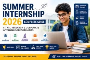 Student exploring Summer Internship opportunities in IITs, NITs, research institutes, startups, and corporate companies.