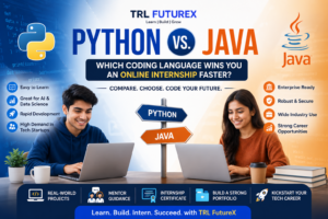 Student comparing Python and Java programming languages to choose the best path for an online internship and software development career.
