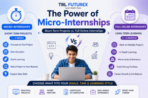 Student comparing a short-term micro-internship with a full online internship to build practical skills and experience.