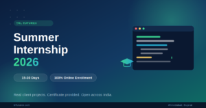 TRL FutureX Summer Internship 2026 banner — 15 to 30 day online internship program with real client projects